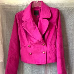 The Limited Vibrant Jeweled Toned Pink Cropped Wool Blend Women's Jacket